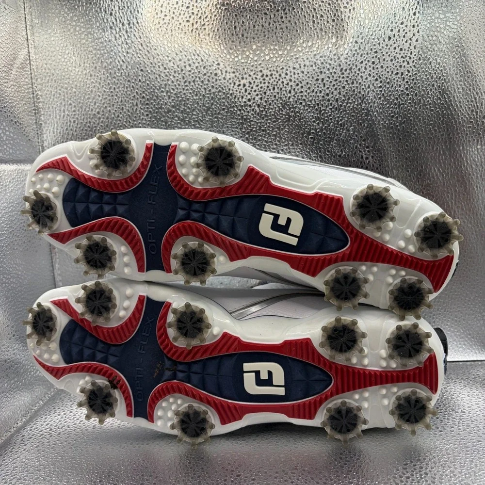 Size 8.5N FootJoy DNA Helix BOA White Navy Mens Comfort Spiked Golf Shoes 53344